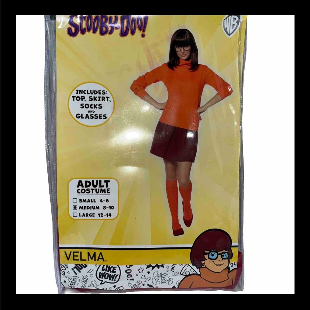 Velma Scooby Doo Halloween Costume Size Medium (8-10) 4 Piece Set, Orange/brown,